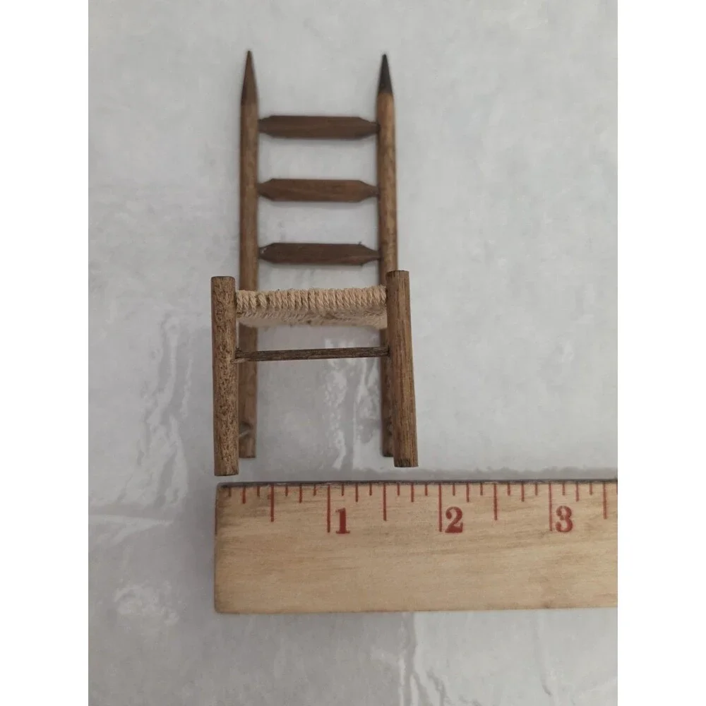 Vintage Ed Whitten Country Pine Dollhouse Table 2 Chairs 1:12 Scale Set